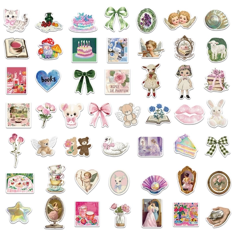 Adesivi Cartoon Artistici Vintage Retro Assortiti Decalcomanie Decorative Fai Da Te Per Diario Custodia Telefono Laptop Borraccia