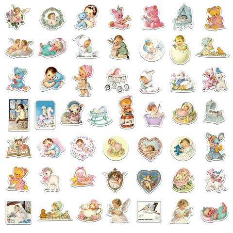 Vintage Baby Adesivi Impermeabile PVC Decalcomanie per Custodia Telefono Laptop Scrapbooking Journal Retro Estetica DIY Decor
