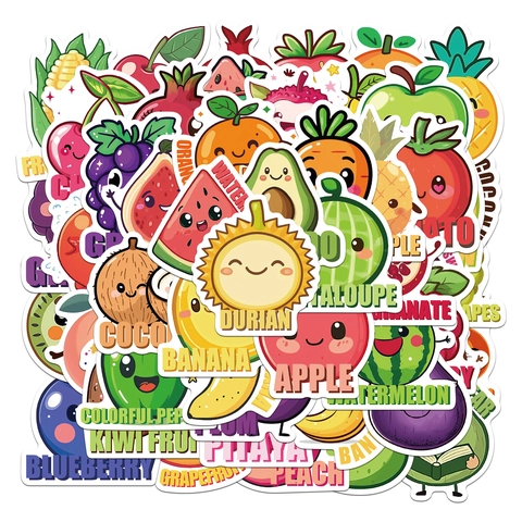 Autocollants Fruits Légumes Dessin Animé Imperméables PVC Mats Pour Enfants Apprentissage Scrapbooking Décoration Papeterie