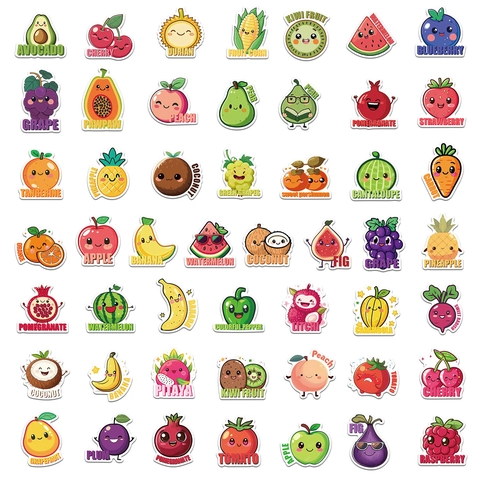 Autocollants Fruits Légumes Dessin Animé Imperméables PVC Mats Pour Enfants Apprentissage Scrapbooking Décoration Papeterie