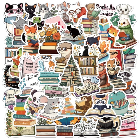 Cartoon Animal Reading Stickers Waterproof PVC Decals For Phone Tablet Laptop Scrapbooking Journal Stationery Decoration