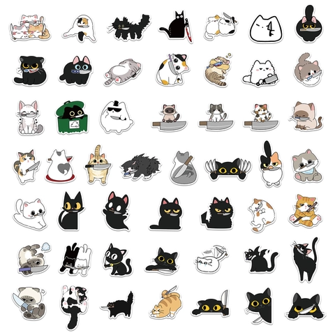 Süße Cartoon Katze Aufkleber Mit Messer Lustiges Meme Wasserdichte PVC Decals Für Laptop Koffer Skateboard Dekoration