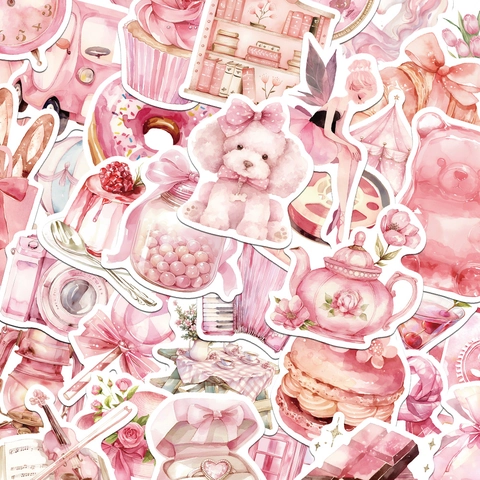 Pink Aesthetic Watercolor Sticker Pack Waterproof Vinyl Decals For Journaling Laptop Suitcase Guitar DIY Decorative Stickers