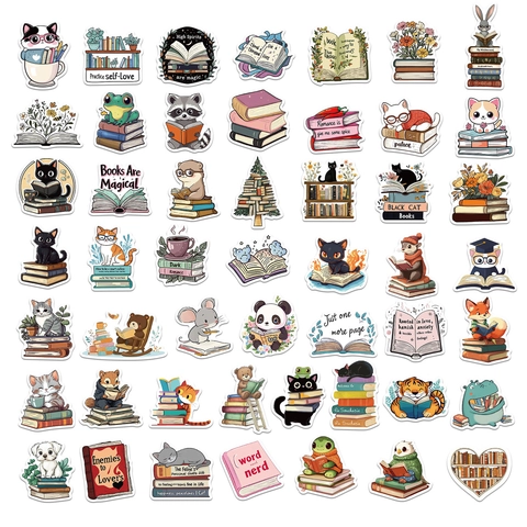 Cartoon Animal Reading Stickers Waterproof PVC Decals For Phone Tablet Laptop Scrapbooking Journal Stationery Decoration