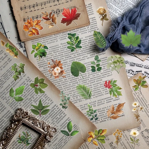 Pegatinas Botánicas Frescas de PET Calcomanías Impermeables de Hojas y Flores para Scrapbooking Diario DIY Decoración de Funda de Teléfono