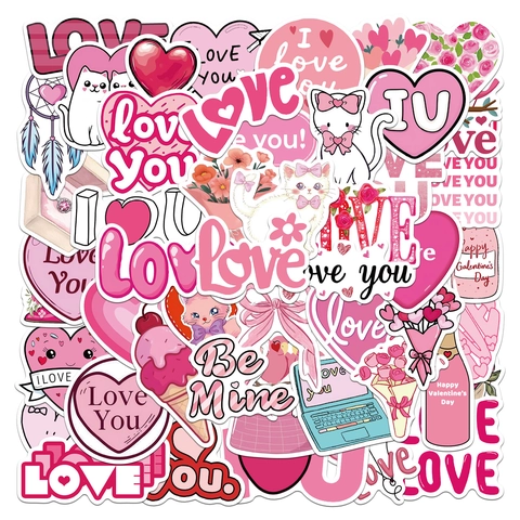 San Valentino Cartone Animato Adesivi Rosa Cuore Gatto Impermeabile PVC Decals Per Laptop Custodia Telefono Valigia Scrapbooking