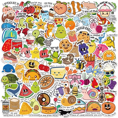 Funny Cartoon Animal Pun Waterproof Stickers For Laptop Luggage Scrapbooking English Words Reward Decorative Stickers For Kids DIY Craft