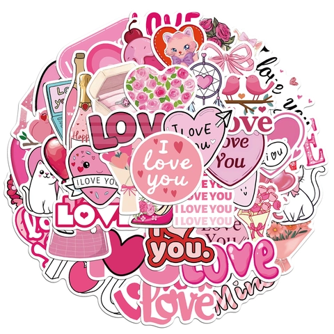 San Valentino Cartone Animato Adesivi Rosa Cuore Gatto Impermeabile PVC Decals Per Laptop Custodia Telefono Valigia Scrapbooking