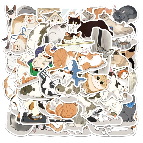 Süße Katze Cartoon Tier Wasserdichte PVC Aufkleber Handgezeichnete Dekorative Aufkleber Für Laptop Handy Journal Scrapbooking