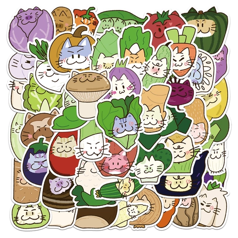 Cartoon Gemüse Katze Aufkleber Wasserdichte PVC Matte Dekore Für Laptop Handyhülle Gepäck Gitarre DIY Deko Kinder Geschenk