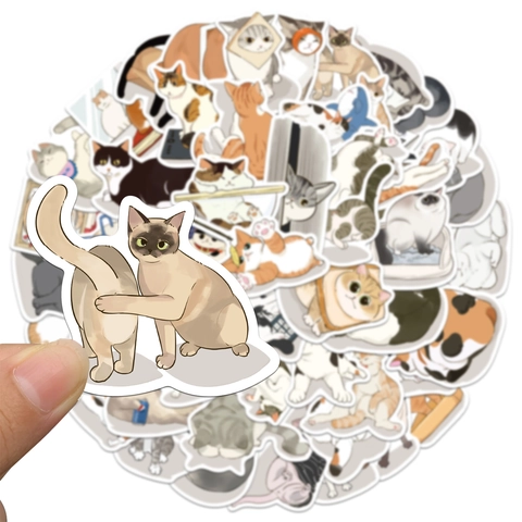 Süße Katze Cartoon Tier Wasserdichte PVC Aufkleber Handgezeichnete Dekorative Aufkleber Für Laptop Handy Journal Scrapbooking