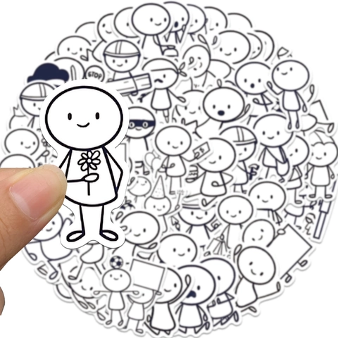 Stickman Cartoon Aufkleber Minimalistisch Schwarz Weiß PVC Wasserdichte Decals Für DIY Journal Laptop Scrapbooking Dekoration