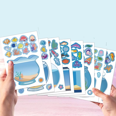 DIY Aufkleber Set Mit Ozean-Thema Für Kinder Cartoon Meerestiere Hai Wal Koralle Wasserdichte PVC Dekorative Sticker