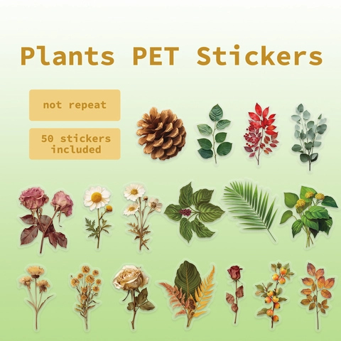 Adesivi Botanici in PET Freschi Decalcomanie per Scrapbooking Floreali Impermeabili per Diario Fai-da-te Custodia Telefono Decorazione Natura