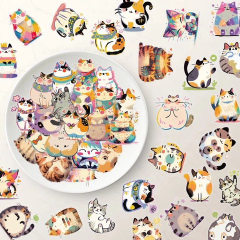 Niedliche Cartoon Katzen Aufkleber PET Wasserdicht Bunt Handgezeichnet Kätzchen Decals Für Scrapbook Laptop DIY Dekoration