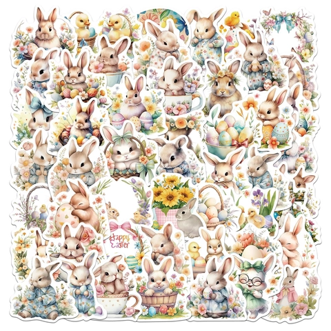 Ostern Aufkleber Wasserdichte PVC Dekorative Abziehbilder Cartoon Hase Blume Ei Aufkleber Für Laptop Scrapbooking Handy Dekoration