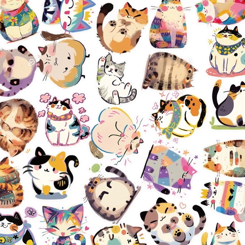 Niedliche Cartoon Katzen Aufkleber PET Wasserdicht Bunt Handgezeichnet Kätzchen Decals Für Scrapbook Laptop DIY Dekoration