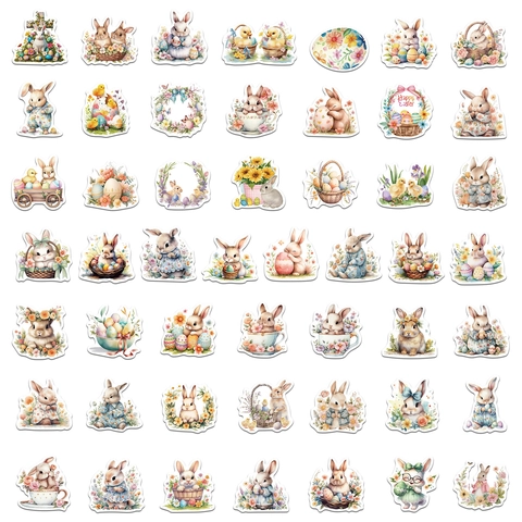 Ostern Aufkleber Wasserdichte PVC Dekorative Abziehbilder Cartoon Hase Blume Ei Aufkleber Für Laptop Scrapbooking Handy Dekoration