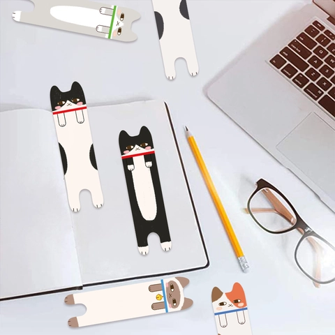 Marcadores de Meme de Gato de Dibujos Animados Marcador de Página de Lectura de Papel Forma de Gato Lindo Clips de Página para Estudiantes Oficina Escuela Regalo