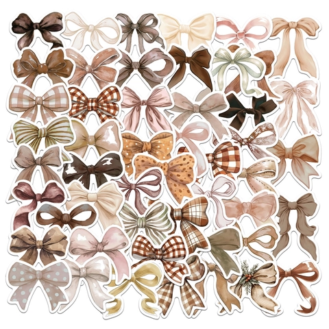 Braune Coquette Bogen Aufkleber Ästhetische Vintage Schleife Wasserdichte PVC Abziehbilder Für Handyhülle Scrapbooking Basteln Tagebuch Dekoration