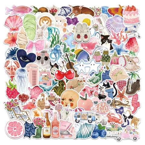 Watercolor Diary Graffiti Stickers Waterproof DIY Suitcase Laptop Water Bottle Decorative Stickers Cute Hand Painted Illustrations