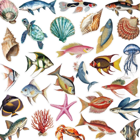 Autocollants Réalistes Vie Marine PET Aquarelle Animaux Marins Décalcomanies pour DIY Scrapbook Ordinateur Portable Cadeau