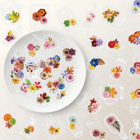 PET Floral Stickers In Bottle Patterns For Scrapbooking DIY Crafts Journaling Decorative Botanical Decals Waterproof Flower Stickers