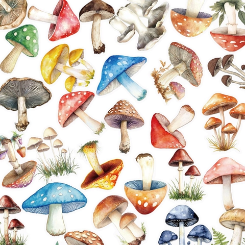 Vintage PET Mushroom Pattern Stickers Waterproof Botanical Plants Decorative Scrapbooking Decals For DIY Journaling Planner Crafts