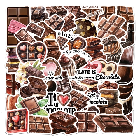 50 Pièces Autocollants en PVC Imperméables Thème Chocolat DIY Décoration pour Ordinateur Portable Gourde Skateboard Scrapbooking Cadeaux