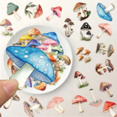 Vintage PET Mushroom Pattern Stickers Waterproof Botanical Plants Decorative Scrapbooking Decals For DIY Journaling Planner Crafts