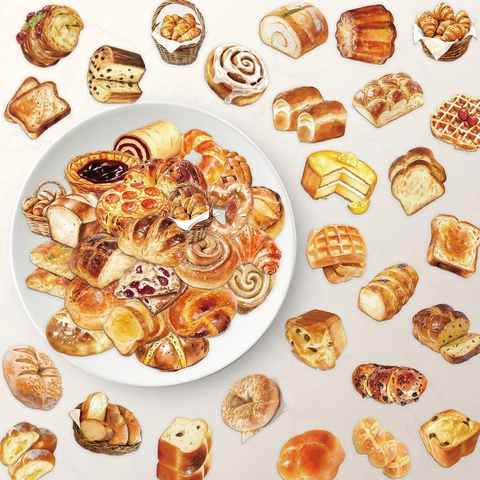 Adesivi in PET a Forma di Pane e Cibo in Stile Cartone Animato per Scrapbooking DIY Decorazione Cover Cellulare Impermeabili