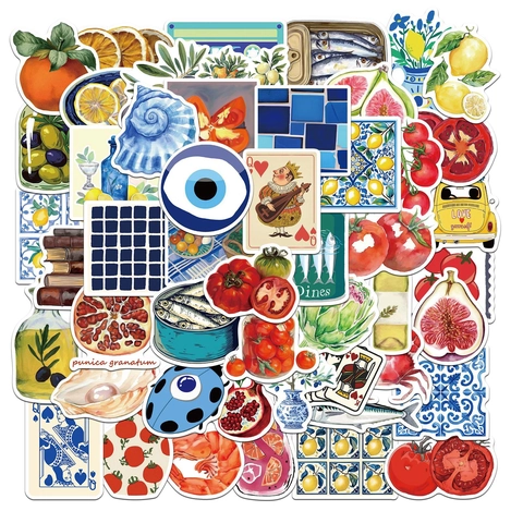Mediterranean Tomato Style Waterproof PVC Stickers Hand Drawn Illustration Decals For Scrapbooking Luggage Laptop DIY Decor