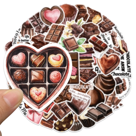 50 Pièces Autocollants en PVC Imperméables Thème Chocolat DIY Décoration pour Ordinateur Portable Gourde Skateboard Scrapbooking Cadeaux