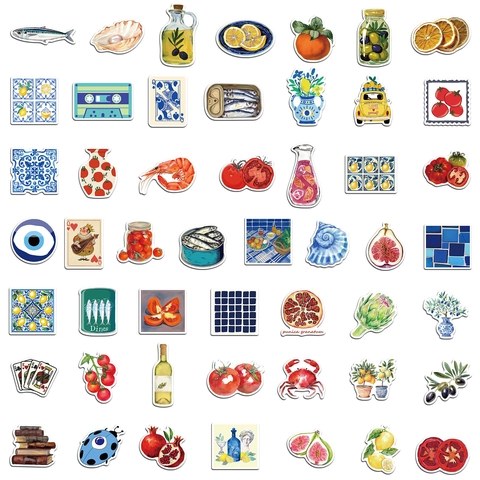 Mediterranean Tomato Style Waterproof PVC Stickers Hand Drawn Illustration Decals For Scrapbooking Luggage Laptop DIY Decor