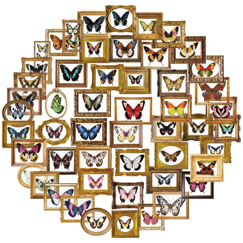Adesivi in PET Esemplare di Farfalla Vintage Cornice Oro Retro Decalcomanie Decorative Per Scrapbooking Artigianato Fai Da Te