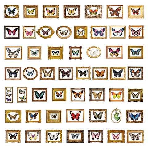 Adesivi in PET Esemplare di Farfalla Vintage Cornice Oro Retro Decalcomanie Decorative Per Scrapbooking Artigianato Fai Da Te