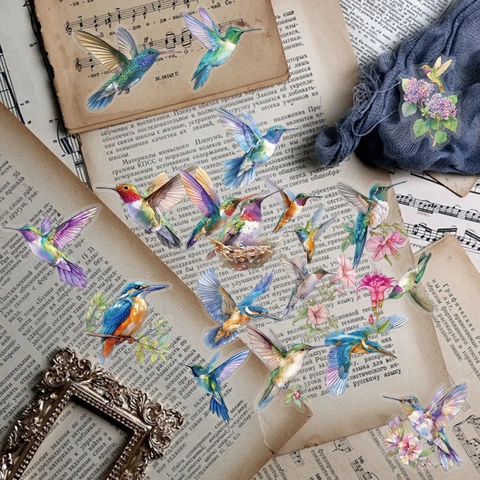 Aquarell Kolibri Blume Transparente PET Aufkleber Wasserdichte Natur Vogel Decals Für Journal Laptop Scrapbooking DIY Handwerk