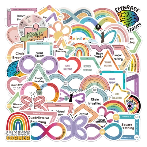 Mental Health Breathing Exercise Stickers For Kids Adults Mindfulness Neurodiversity PVC Waterproof Calm Down sensory Labels
