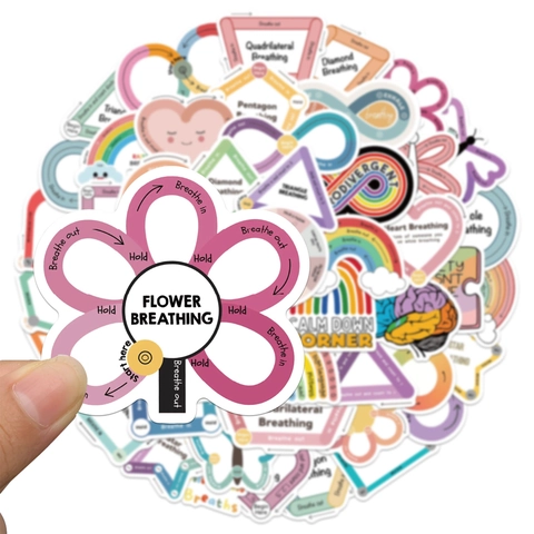 Mental Health Breathing Exercise Stickers For Kids Adults Mindfulness Neurodiversity PVC Waterproof Calm Down sensory Labels