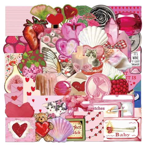 50 Pezzi Adesivi Fai da Te Girlhood Rosa PVC Impermeabili Scrapbooking Decalcomanie per Laptop Valigia Bottiglia Kawaii Cuore Gatto