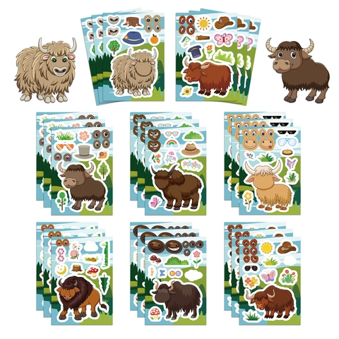 Adesivi Fai-da-te Mucca Crea un Volto per Bambini Cartone Animato Animale Educativo Puzzle Scrapbooking Artigianato Festa
