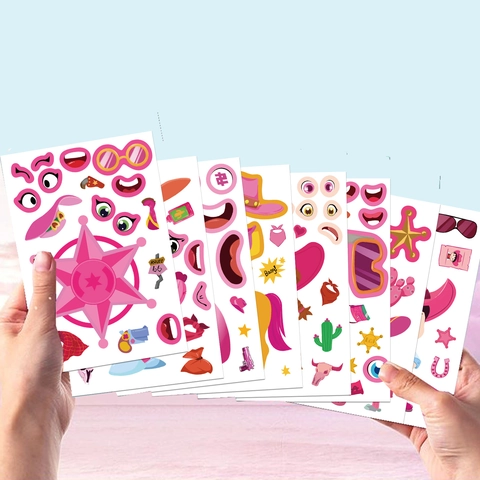 Pink Western Cowboy Make A Face Stickers For Kids DIY Cartoon Theme Party Favors PVC Decorative Stickers For Notebook Laptop