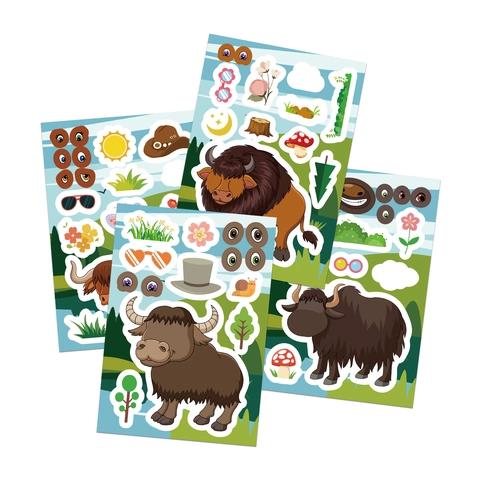 Adesivi Fai-da-te Mucca Crea un Volto per Bambini Cartone Animato Animale Educativo Puzzle Scrapbooking Artigianato Festa