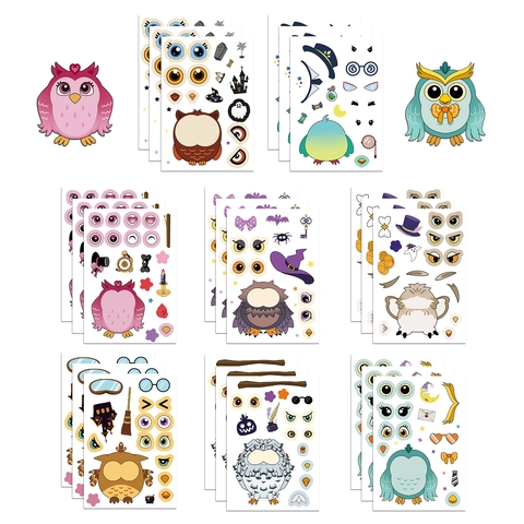 DIY Uil Make A Face Sticker Set Cartoon Dier Halloween Pompoen Geest Waterdichte PVC Scrapbook Stickers Voor Kinderen