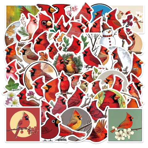 Realistic Northern Cardinal Bird Stickers Nature Theme Waterproof PVC Decals For DIY Scrapbook Laptop Journal Decoration