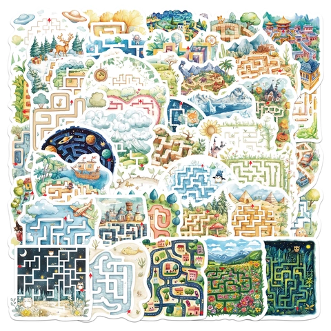Cartoon Doolhof Spel Stickers Voor Kinderen Educatieve Aquarel Puzzel Stickers Waterdichte PVC Decoratieve Stickers Feest