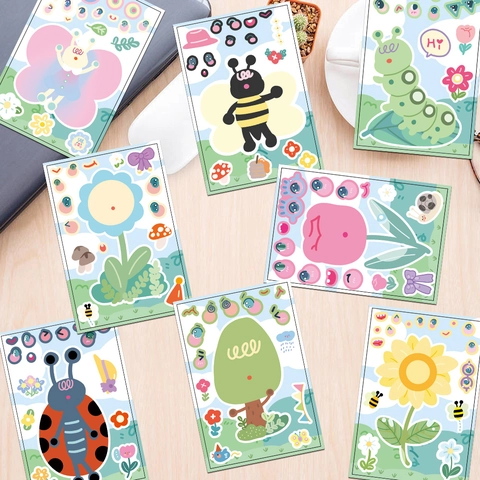 Adesivi Puzzle Cartone Animato Fai Da Te Per Bambini Tema Animali Da Giardino Decalcomanie Premio Artigianali Impermeabili Educativo Divertente