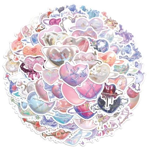 Adesivi per Scrapbooking con Rose e Cuori Sognanti Impermeabili in PVC Estetica Y2K Laser Olografici per Cover Telefono DIY