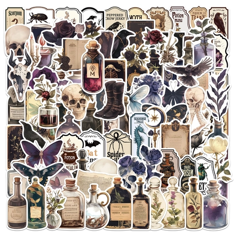 Gothik Wasserdichte Trank Aufkleber Für Journaling Scrapbooking Dark Academia Ästhetik Vintage Totenkopf Hexerei Vinyl Decals
