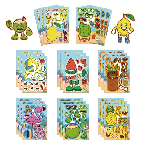 Adesivi Spiaggia Estiva DIY Per Bambini Cartone Animato Frutta Fenicottero Espressione Puzzle Scrapbooking Fatto a Mano Decorazione
